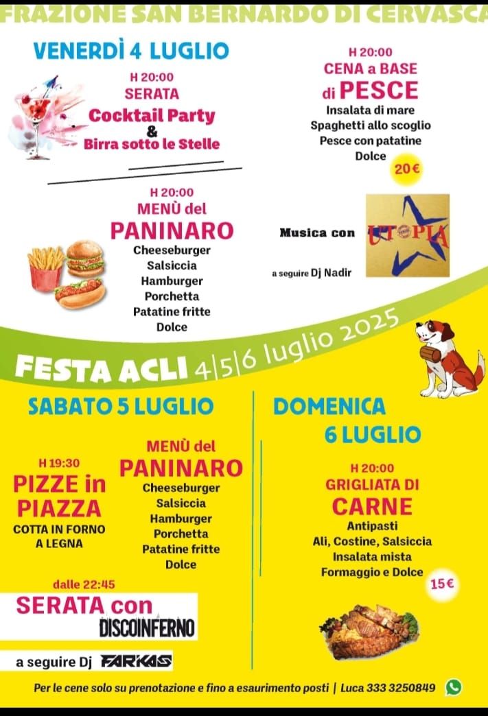 Festa circolo Acli San.Bernardo 2025 - Piazza Albino Luciani 1, Cervasca (CN) -