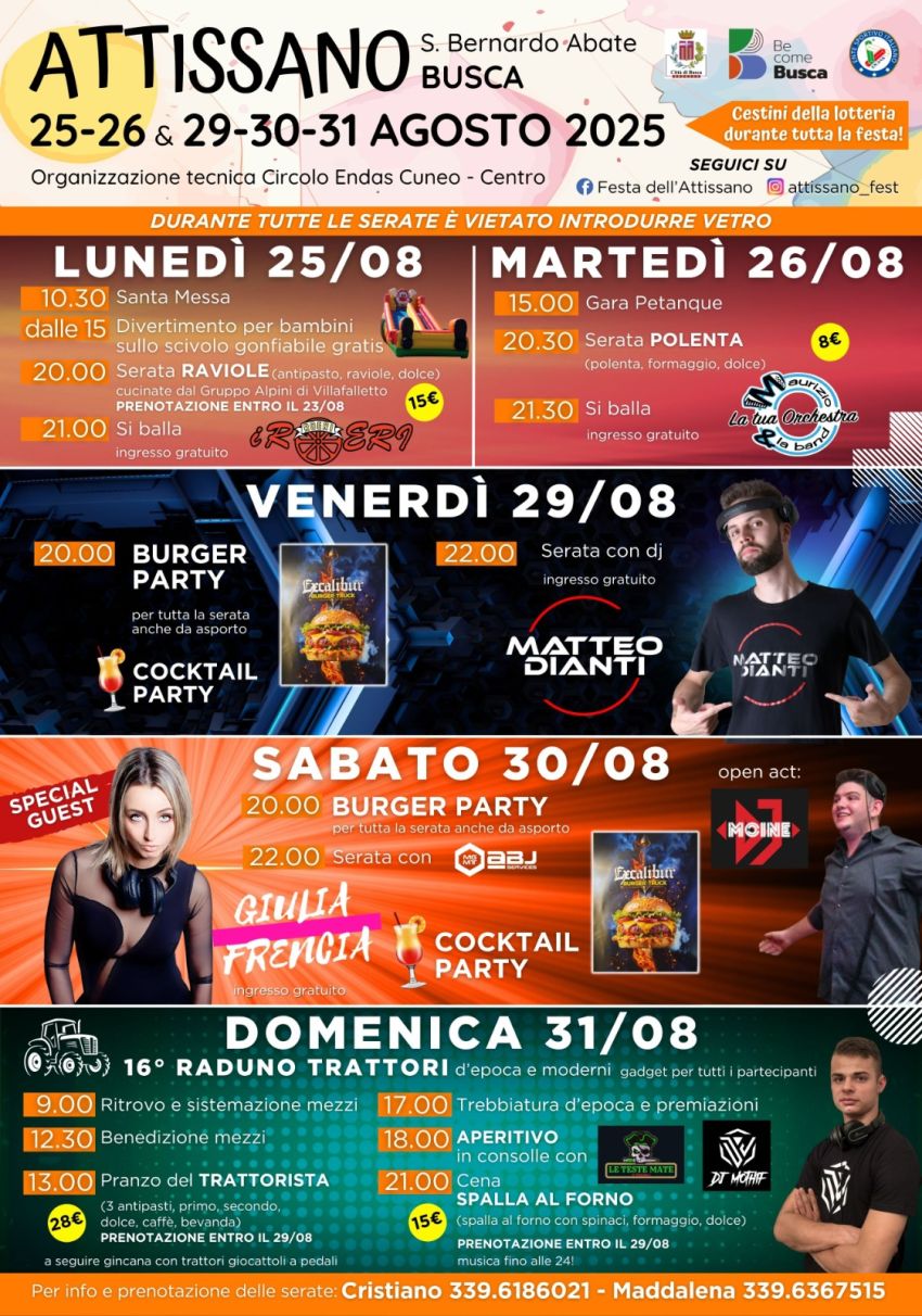Attissano Fest - Frazione Attissano , Busca (CN) - Festa dell'Attissano 🍻
📍 Frazione Attissano di Busca (cn)
È iniziato ufficialmente il countdown ! ⏳
Presto saremo pronti ad accogliervi per una s...