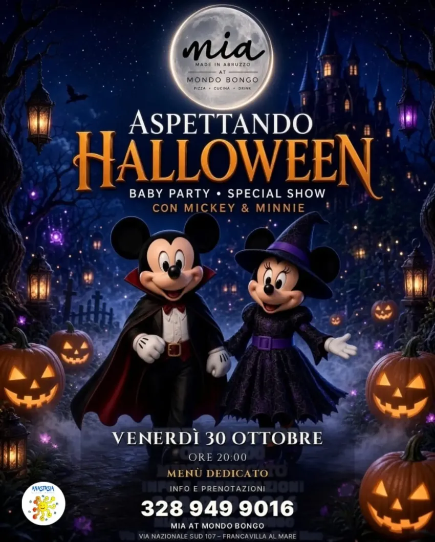 ASPETTANDO HALLOWEEN - Via Adriatica Sud, 107 (Mondo Bongo), Francavilla al Mare (CH) - 🎃🖤 ASPETTANDO HALLOWEEN… ARRIVANO TOPOLINO E MINNIE! 🦇✨Venerdì 30 ottobre, MIA at Mondo Bongo si veste di magia e un pizzico di paura! 👻🧛‍♂️ Top...