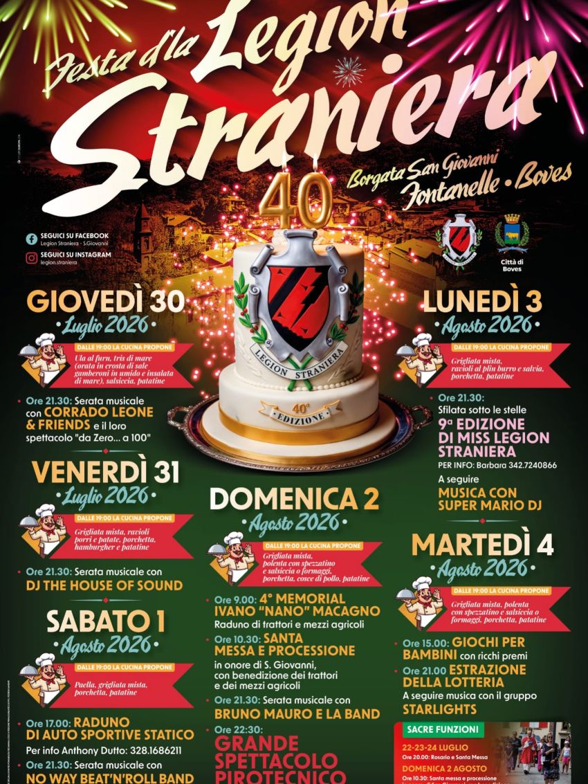 40ª Edizione della Festa d'la Legion Straniera - Borgata San Giovanni (Fontanelle), Boves (CN) - 🌟 FESTA D'LA LEGION STRANIERA - 40ª EDIZIONE! 🌟
📍 Borgata San Giovanni, Fontanelle - Boves
Ci siamo! Torna l'imperdibile appuntamento estivo con be...