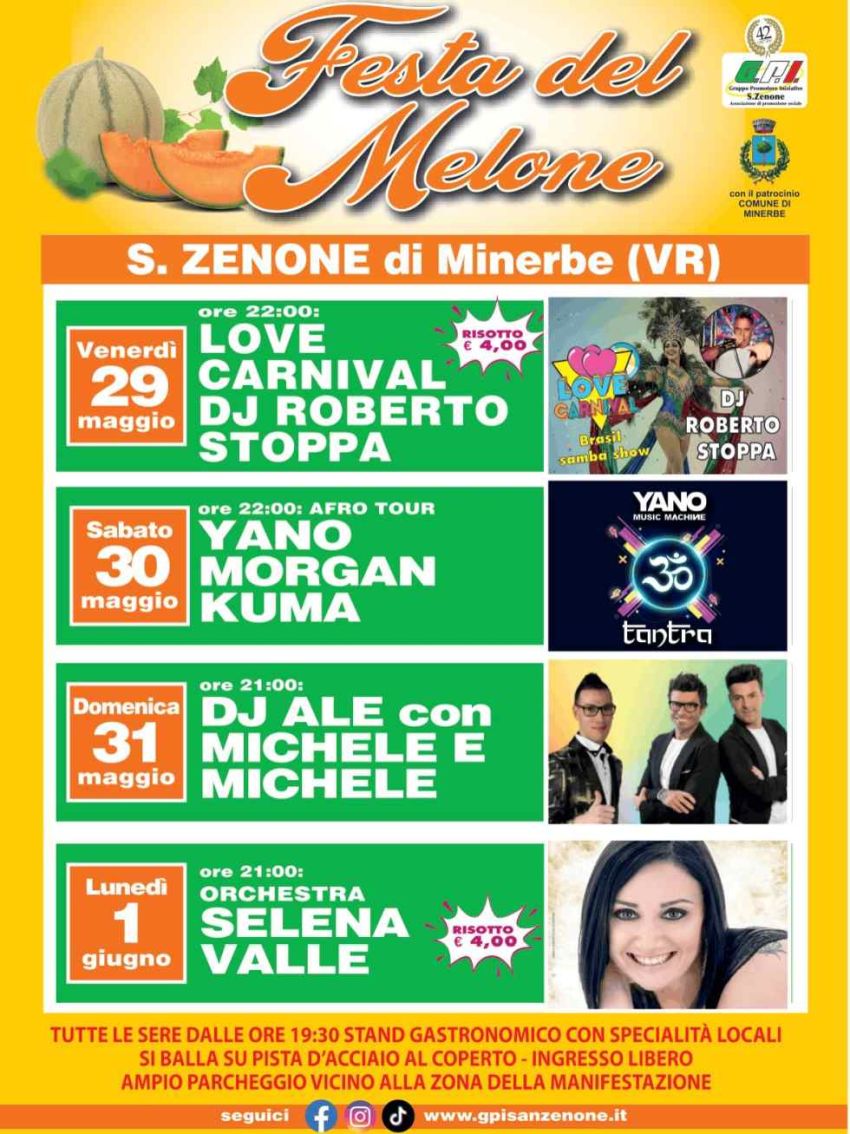 Festa del Melone a San Zenone di Minerbe: musica, sapori e divertimento per tutta la famiglia - San Zenone di Minerbe, Minerbe (VR) - La tradizionale Festa del Melone torna a San Zenone di Minerbe con un ricco programma di eventi, musica dal vivo e specialità gastronomiche locali. Da...