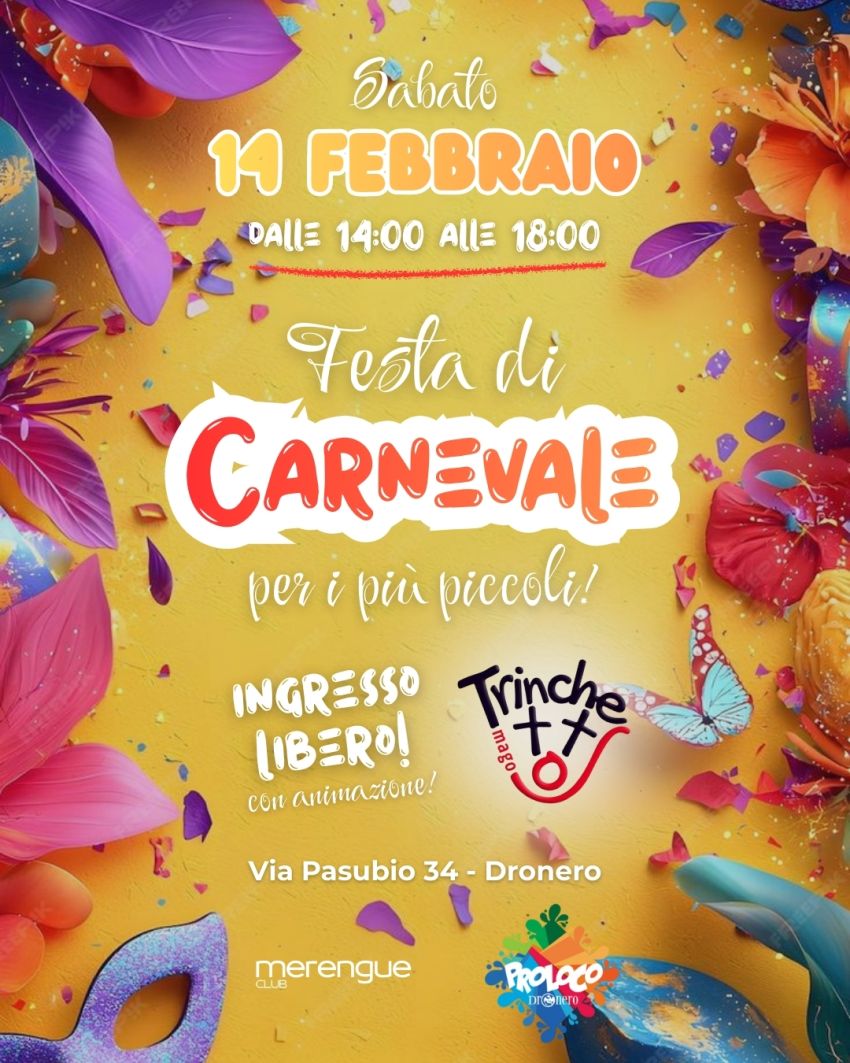 🎊Festa di Carnevale per i più piccoli!🎊 - Via Pasubio, 34, Dronero (CN) - Sabato 14 Febbraio dalle 14 alle 18🎊
Festa di Carnevale per i più piccoli! con musica e animazione di mago TRINCHETTO🧙‍♂️🤡
Ingresso libero.
Via Pas...