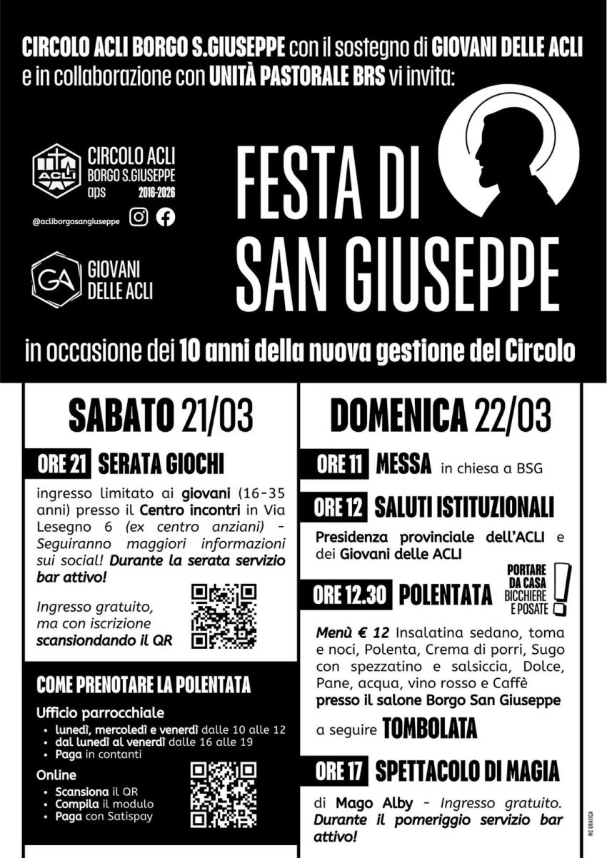 Festa di San Giuseppe 10th - Borgo San Giuseppe, dietro la Chiesa, Cuneo (CN) - In occasione dei 10 anni dalla nuova gestione, il Comitato Festeggiamenti di Borgo San Giuseppe propone un weekend per festeggiare insieme!
21/03: ser...