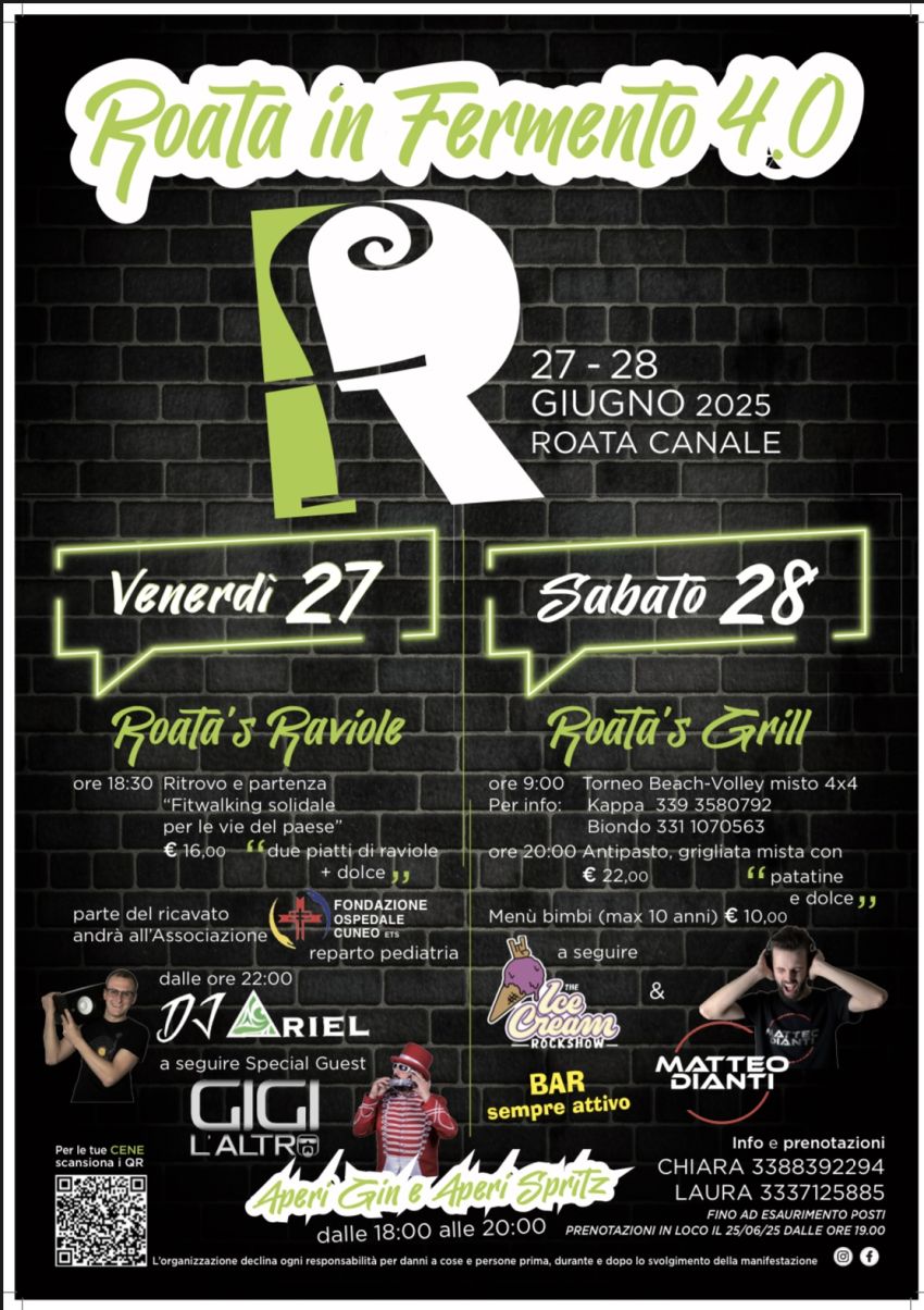 Roata in Fermento 4.0 - Via monea oltregesso, Cuneo (CN) - Roata in Fermento 4.0 - Festa della birra Roata Canale 🍻
27-28 giugno🔥 due giorni di sano divertimento, cibo, fiumi di birra, sport e tante novit...