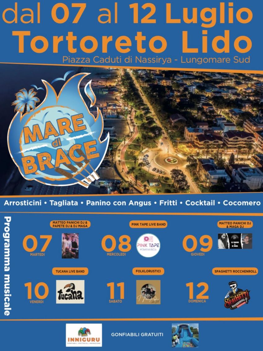 Mare di Brace - Seconda edizione - Piazza Caduti di Nassiriya (Tortoreto Lido), Tortoreto (TE) - 🌊🍢🔥 CI SIAMO 🥩🫓🍻Dal 7 al 12 luglio, Tortoreto Lido si accende con la seconda edizione di “Mare di Brace”, l’evento firmato dalla Pro Loco Tortor...