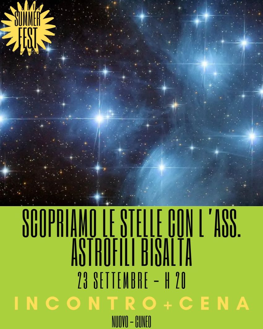 SCOPRIAMO LE STELLE CON L’ASS. ASTROFILI BISALTA - Via Parco della Gioventù (NUoVO Cuneo), Cuneo (CN) - SCOPRIAMO LE STELLE CON L’ASS. ASTROFILI BISALTA🗓️ 23 settembre | ore 20📍 NUoVO | Via Parco della Gioventù. CN☎️ Prenotati: 3522993825Con il contribu...