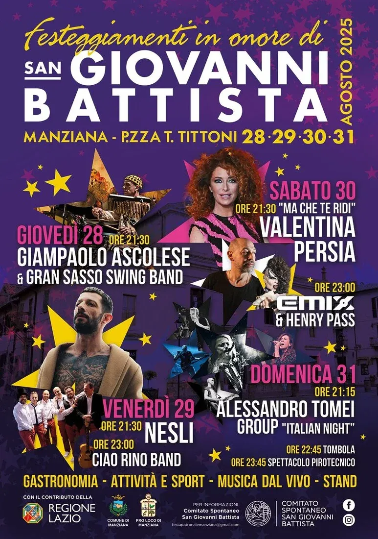 Festa patronale in onore di San Giovanni Battista a Manziana - Centro città, Manziana (RM) - I Festeggiamenti in onore di San Giovanni Battista a Manziana (RM) si svolgono nel centro del paese con un programma ricco di incontri ed eventi per t...