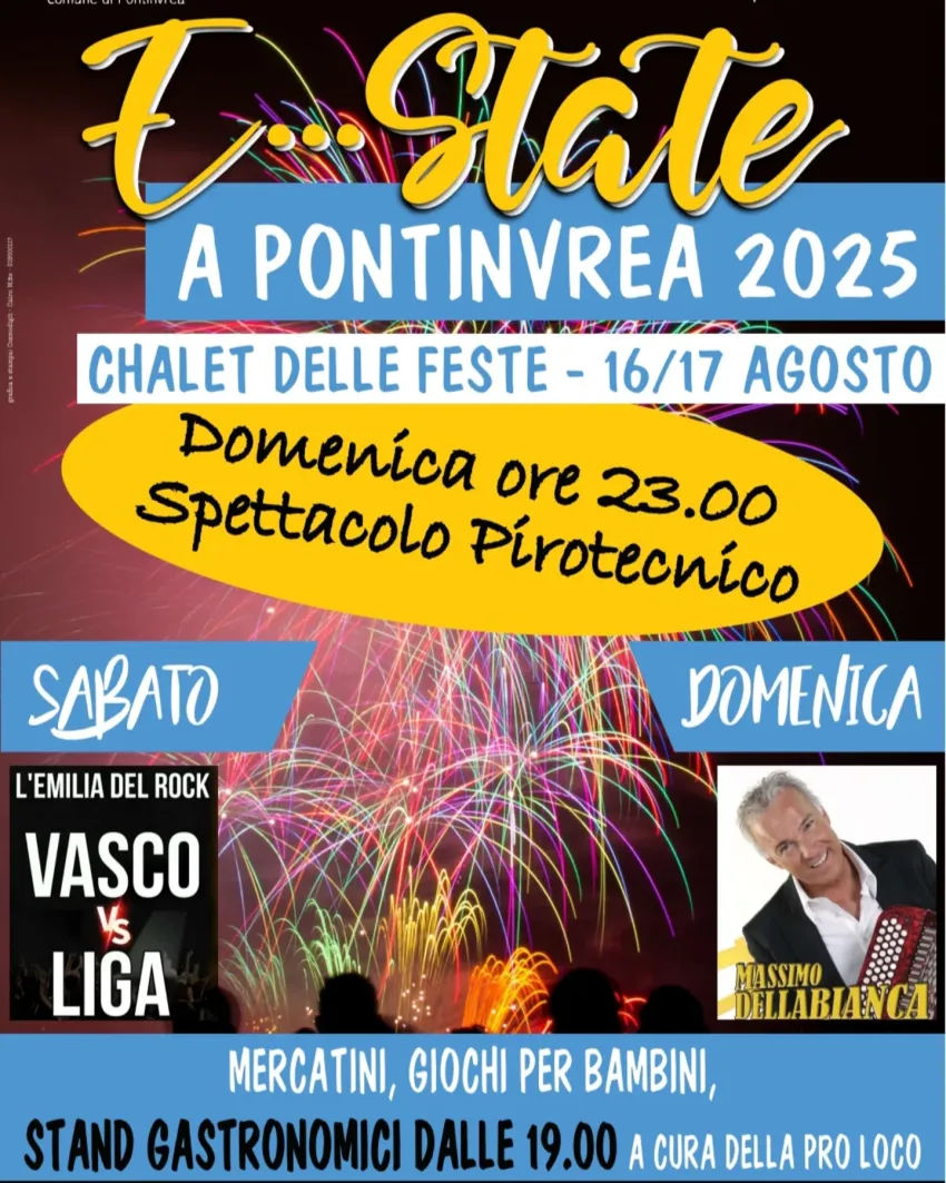 E...STATE a Pontinvrea 2025 - Centro città, Pontinvrea (SV) - 
 


Sabato 16 e domenica 17 2025, a Pontinvrea ,la nostra festa di mezz'estate.Sabato 16 apertura stand gastronomici ,dalle 21.00 musica con il grupp...