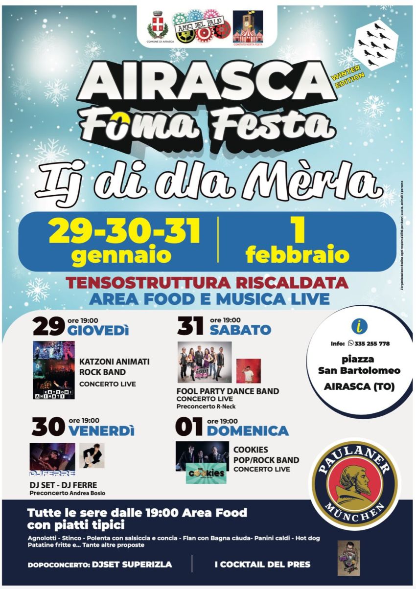 AIRASCA FOMA FESTA: Scaldiamo i "Giorni della Merla"! - Piazza San Bartolomeo, Airasca (TO), Airasca (TO) - Ci siamo quasi! La prima Winter Edition è alle porte e abbiamo preparato una 4 giorni di fuoco sotto la nostra Tensostruttura Riscaldata 🔥.
Non impor...