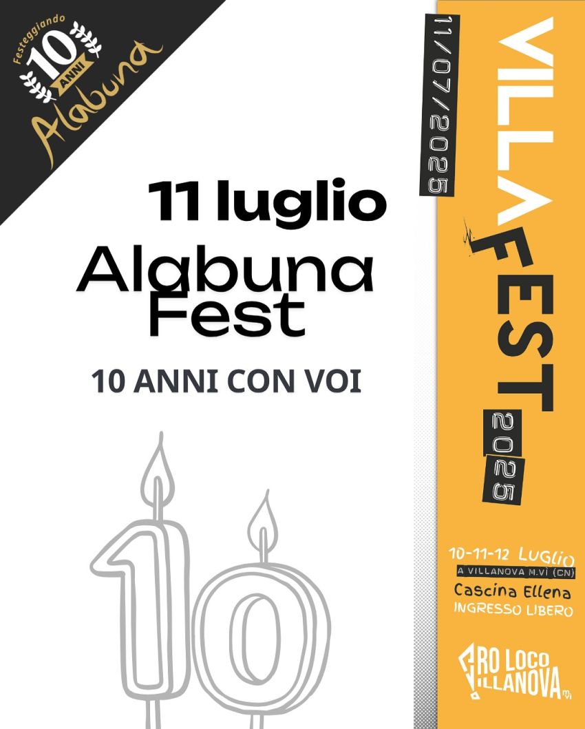 Alabuna Fest - 10 anni con voi - piazza Filippi (Cascina Ellena), Villanova Mondovì (CN) -
🥳🍻 Siete ufficialmente TUTTI INVITATI alla nostra festa di compleanno!! 🍻🥳L’11 luglio 2025nella cornice del @villafest_official vi aspettiamo...