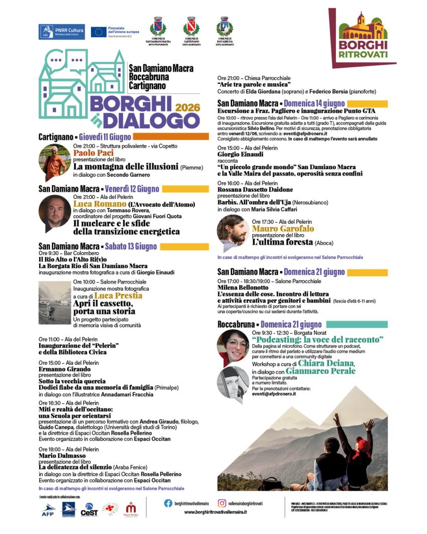 Borghi in Dialogo 2026 - Cartignano, San Damiano Macra e Roccabruna, Cartignano (CN) - 💬🏔️ Torna Borghi in Dialogo 2026, la rassegna che porta nei borghi della Valle Maira autori, giornalisti, studiosi, fotografi, artisti e protagonisti...