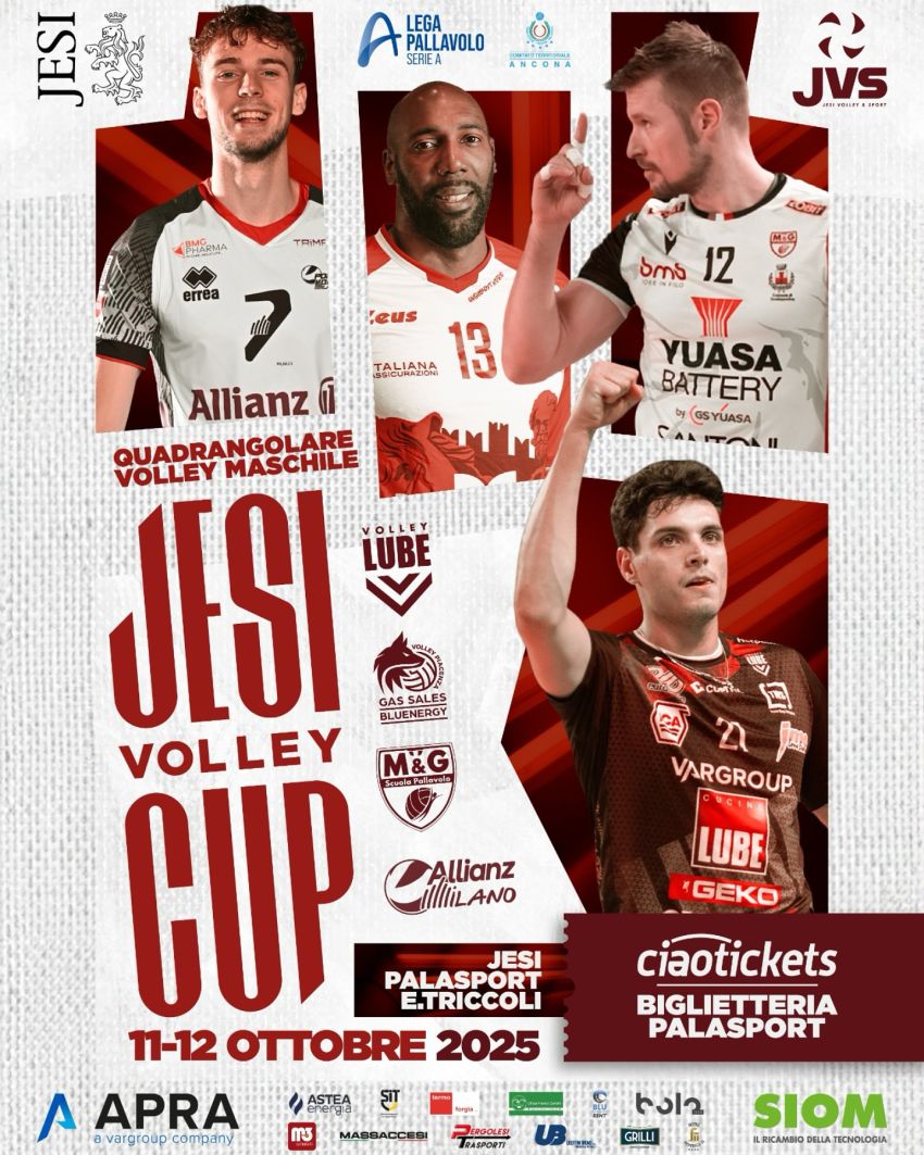 Jesi Volley Cup - PalaTriccoli, Jesi (AN) - 
𝗦𝗮𝗯𝗮𝘁𝗼 𝟭𝟭 e 𝗗𝗼𝗺𝗲𝗻𝗶𝗰𝗮 𝟭𝟮 𝗢𝘁𝘁𝗼𝗯𝗿𝗲 𝟮𝟬𝟮𝟱 il 𝗣𝗮𝗹𝗮𝗧𝗿𝗶𝗰𝗰𝗼𝗹𝗶 sarà il teatro della Terza Edizione della 𝗝𝗲𝘀𝗶 𝗩𝗼𝗹𝗹𝗲𝘆 𝗖𝘂𝗽, anche quest’anno targata 𝗔𝗽𝗿𝗮 - 𝗩𝗮𝗿 𝗚...