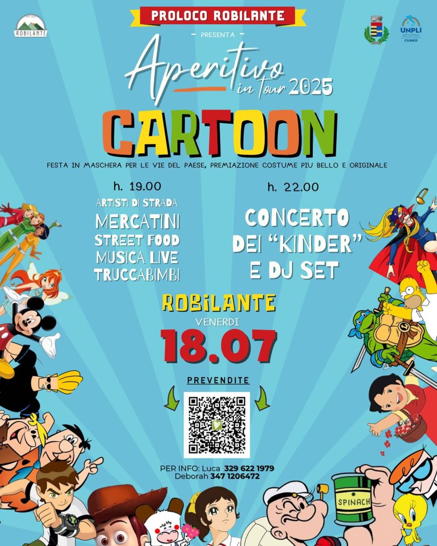 Aperitivo in tour 2025 - Centro città di Robilante, Robilante (CN) - 𝐀𝐏𝐄𝐑𝐈𝐓𝐈𝐕𝐎 𝓲𝓷 𝓽𝓸𝓾𝓻 𝟐𝟎𝟐𝟓 🍻🥂🍾🍭tema C͇A͇R͇T͇O͇O͇N͇ ͇🍭📍19 Luglio h. 19.00 Iniziate a pensare ad travestimento🤠