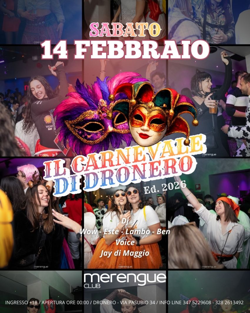 🎉IL CARNEVALE DI DRONERO🎉 Ed.2026 - Via Pasubio, 34, Dronero (CN) - Il Carnevale più atteso dell'anno è proprio quello di Dronero! 🎭
📆 SABATO 14 FEBBRAIO - ore 00:00 
Una notte di divertimento puro 🔥
Maschere e cost...