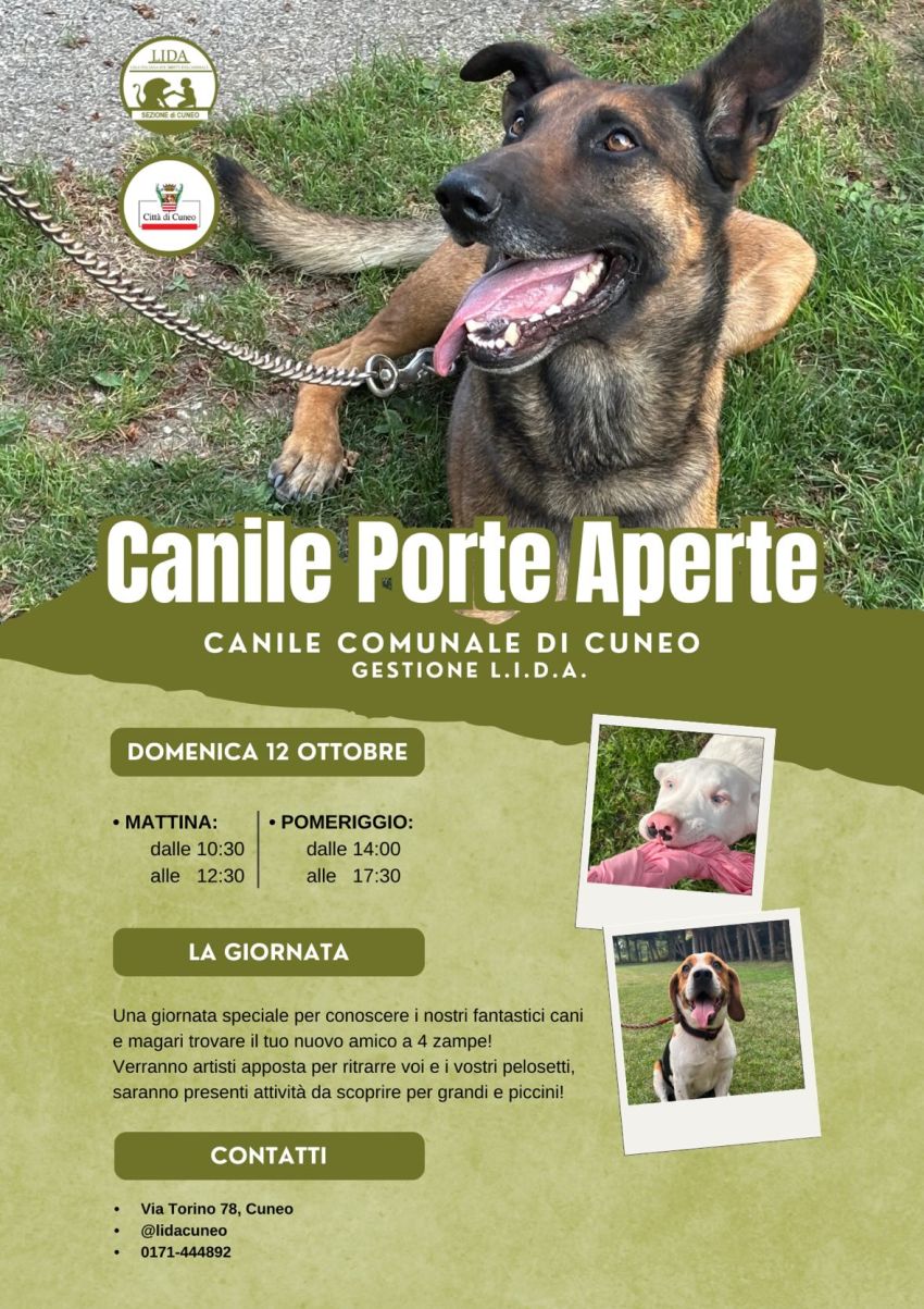 Canile Porte Aperte - Via Torino 78, Cuneo – Canile Comunale, Cuneo (CN) - Canile Porte Aperte a Cuneo – Domenica 12 Ottobre 2025Il Canile Comunale di Cuneo, gestito da L.I.D.A. Sezione di Cuneo, apre le sue porte per una gio...