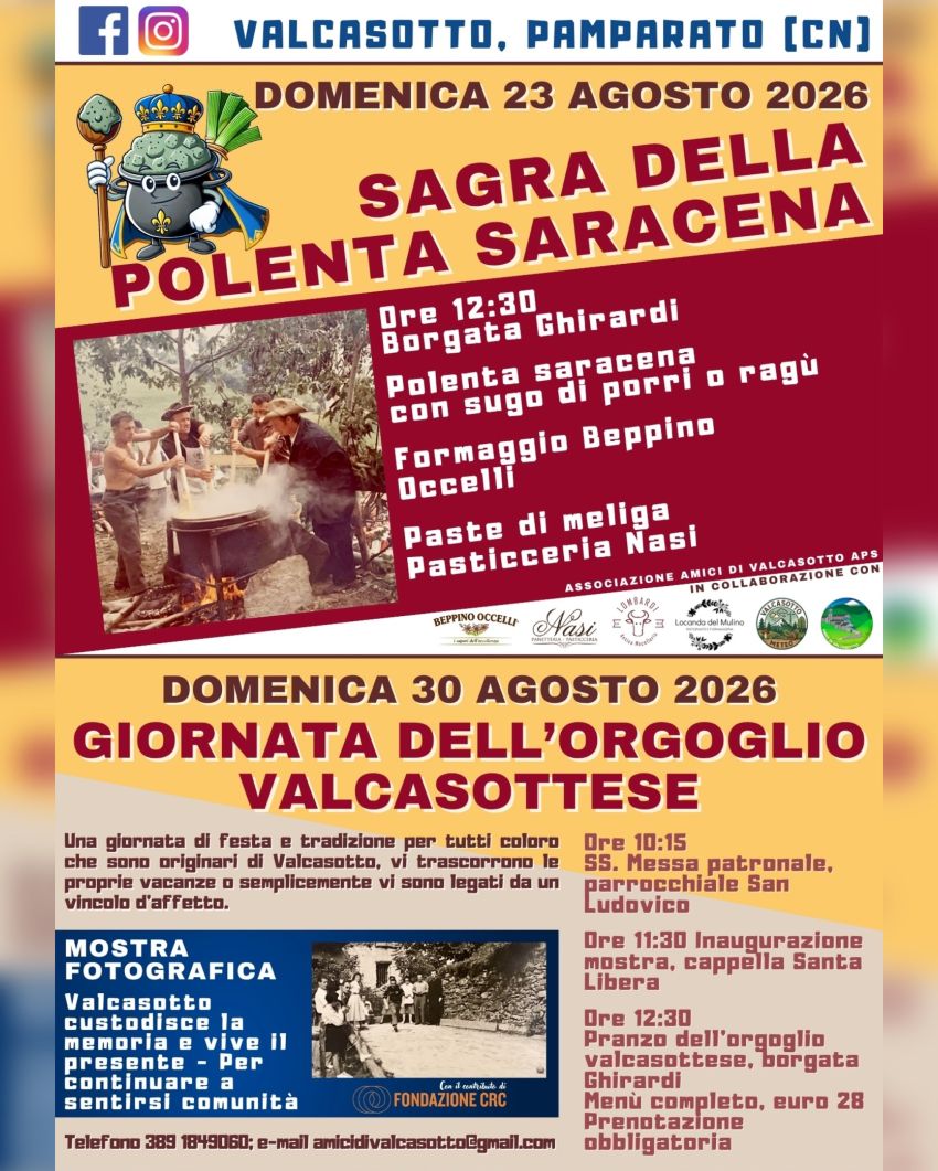 Sagra della Polenta Saracena  - Valcasotto, Pamparato (CN) - Agosto, a Valcasotto, è memoria, tradizione e comunità. 💚Due domeniche, due appuntamenti per ritrovarsi, tornare alle proprie radici e vivere insieme...