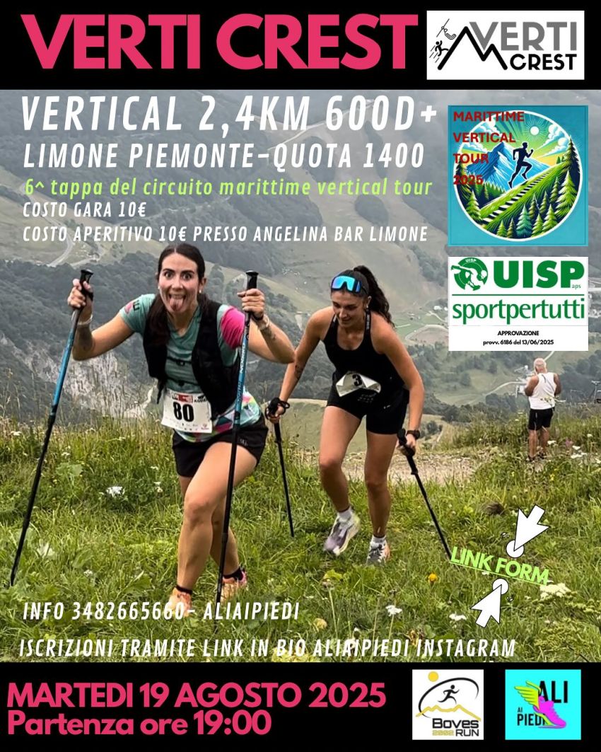 VERTICREST - MARITTIME VERTICAL TOUR - Limone Quota 1400, Limone Piemonte (CN) - VERTICREST - MARITTIME VERTICAL TOUR🗓️19 Agosto 2025 ore 19:00 🏃🏽♀️🏃🏽♂️⛰️📍 Limone Piemonte- Valle Vermenagna📈2,4km 600d+È arrivato il momento...