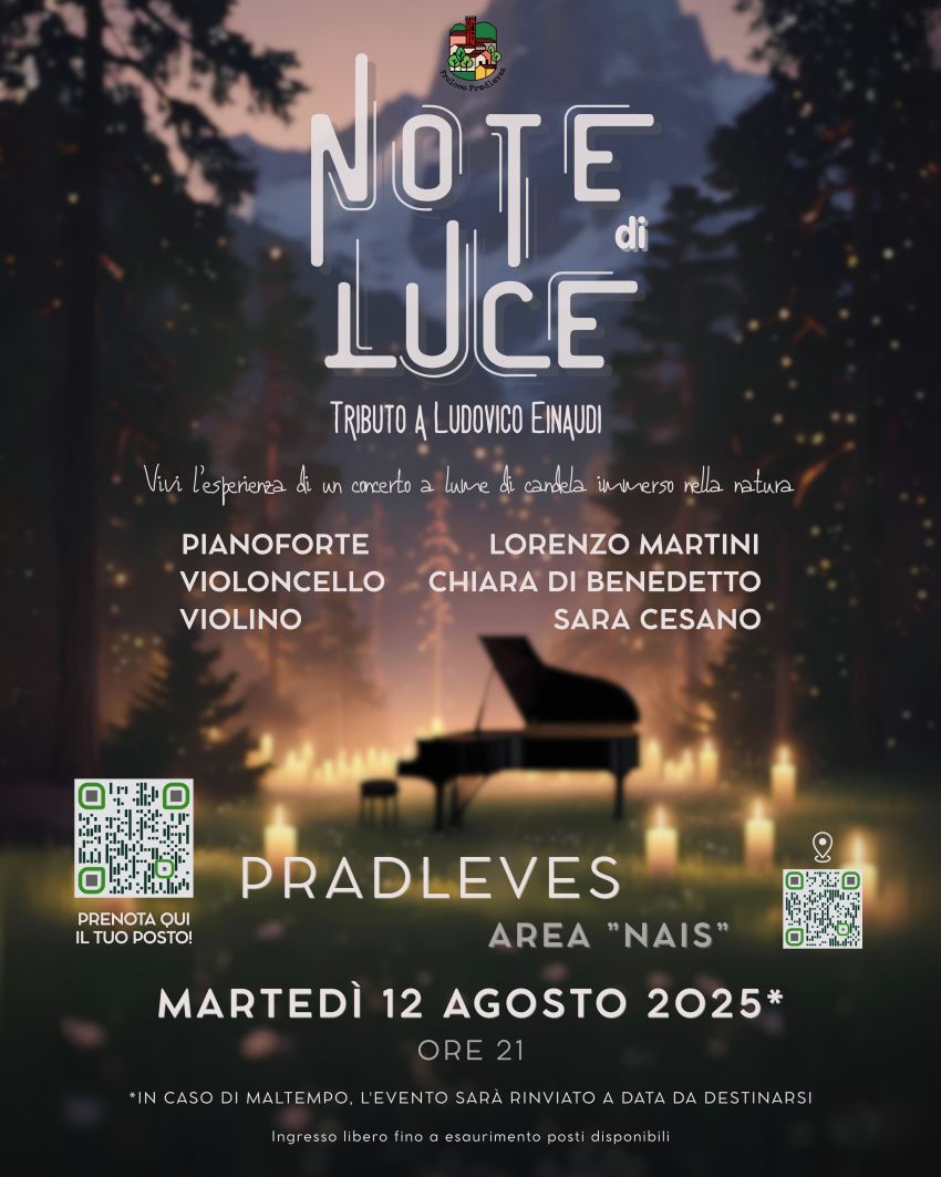 "Note di Luce" tributo a Ludovico Einaudi - Area "Nais", Pradleves (CN) - 🕯️✨ Una location suggestiva immersa nella natura, la luce delle candele e la musica di Ludovico Einaudi suonata dal vivo.È Note di Luce, il nostro nu...