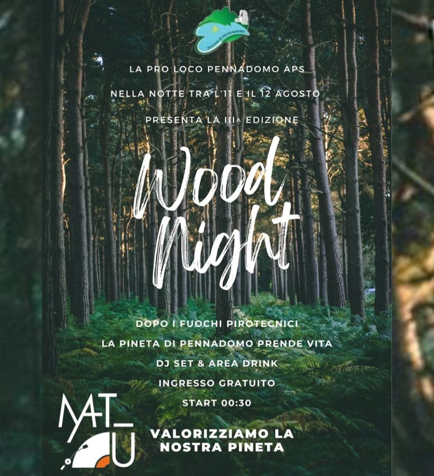 WOOD NIGHT - 3a edizione - Pineta, Pennadomo (CH) - 3ยช edizione WOOD NIGHT๐ฒSTART 00:30Nella notte tra lโ11 e il 12 agosto, ci faremo circondare dalla natura e dalla musica dei @mat_u.events ๐ฅAffeziona...