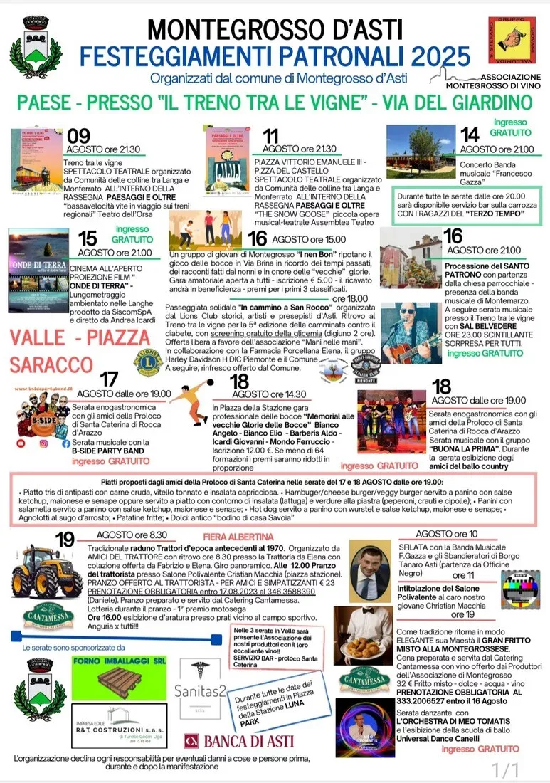 Festa patronale in onore di San Rocco a Montegrosso d'Asti - Centro città, Montegrosso d'Asti (AT) - La Festa patronale in onore di San Rocco a Montegrosso d'Asti, nella regione Piemonte, si svolge tradizionalmente nel mese di Agosto.
          I fest...