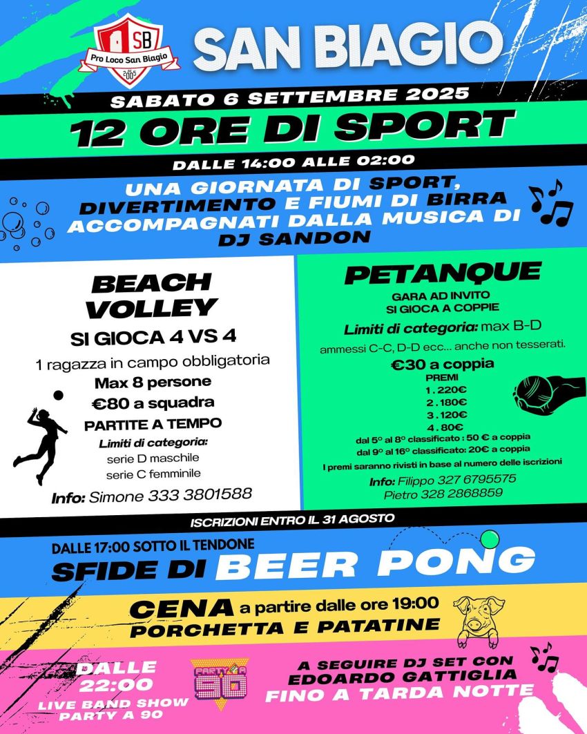 12 ore di Sport - Frazione San Biagio, Centallo (CN) - Grandissime novità a San Biagio!🥁12 ore di Beach Volley e Petanque🌞, 12 ore di sport e non solo!!🤫Iscrivetevi, non ve ne pentirete😝