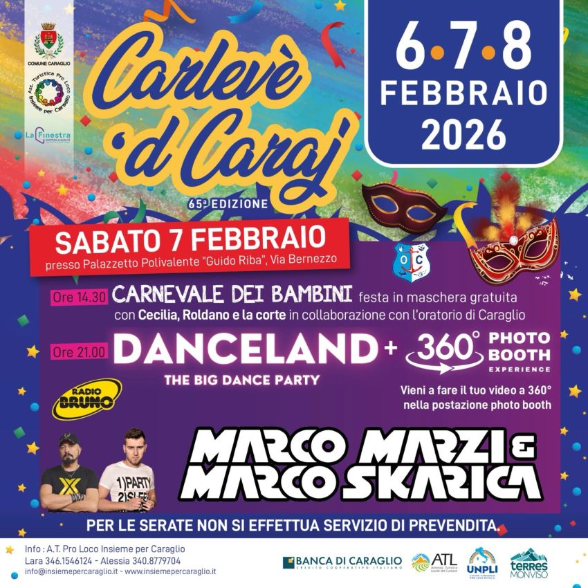 DANCELAND - The Big Dance Party - Via Bernezzo (Palazzetto dello Sport), Caraglio (CN) - Ritorna il CARNEVALE DI CARAGLIO 2026 | 65^ edizione Il Carnevale Dance numero uno in Piemontepresso il Palazzetto dello Sport di Via BernezzoSabato 0...