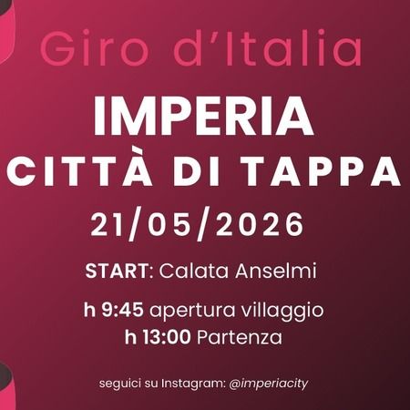 Aspettando il Giro d'Italia - Molo san lazzaro, Imperia (IM) - 20 maggio
dalle ore 20.00
Carovana Party al Molo san lazzaro 
festa con animazione, musica e distribuzione gadget e spettacolo della carovana del g...