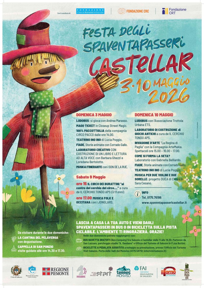 Festa degli spaventapasseri Castellar 2026 - via maestra saluzzo, Castellar (CN) - Da oltre trentanni nel mese di maggio, il piccolo borgo di Castellar a Saluzzo (CN) si anima di personaggi buffi e stravaganti...non c’è casa, fienile...