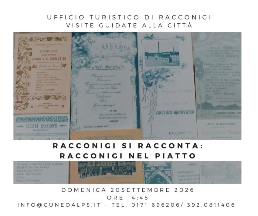 RACCONIGI NEL PIATTO - Racconigi, Racconigi (CN) - Domenica 20 settembre, alle ore 14.45, in occasione del Settembre Racconigese, Cuneo Alps organizza Racconigi nel piatto, una speciale visita guidata...