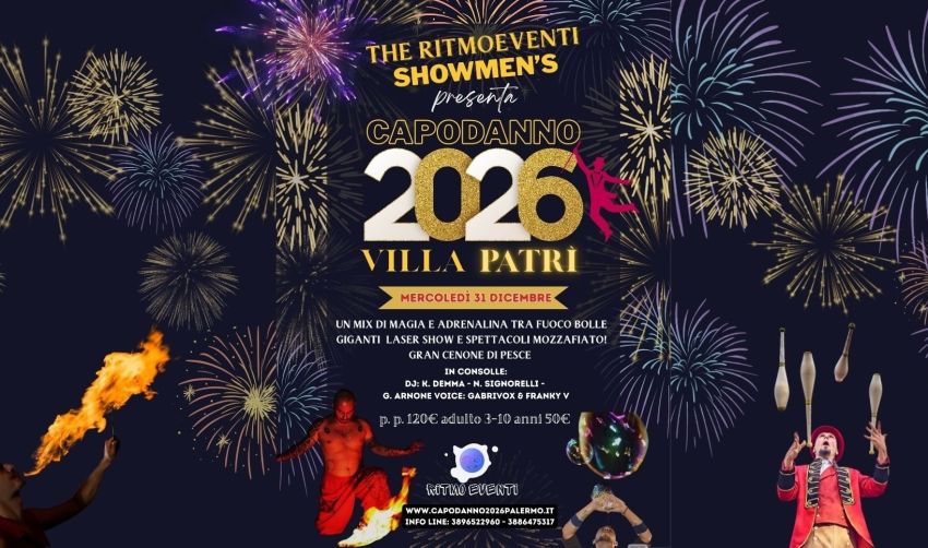 Cenone di Capodanno 2026 a Palermo presso Villa Patri by RitmoEventi showmen - Contrada Roccabianca, Palermo (PA) - 🎇 Capodanno 2026 a Villa Patrì – Palermo
by Ritmo Eventi Showmen
 
Il conto alla rovescia per l’evento più esclusivo dell’anno è iniziato! Ritmo Even...